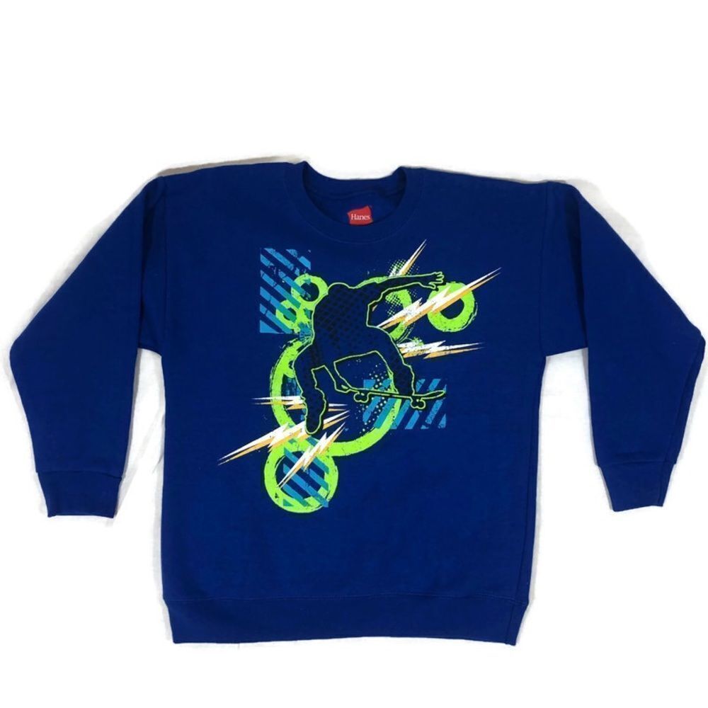 Boys Youth Small Blue Sweatshirt with Skateboard